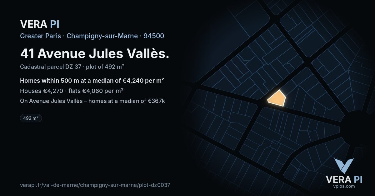 41 Avenue Jules Vallès, Champigny-sur-Marne at night – the plot lit, the parcels around coloured by the prices near them