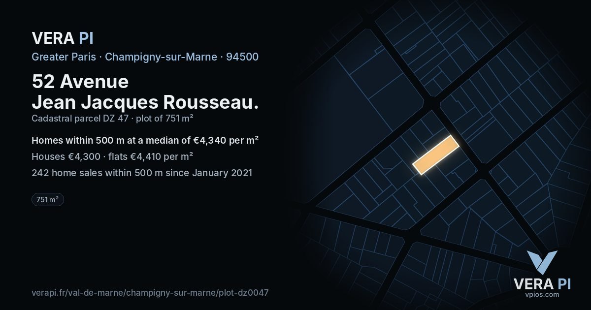 52 Avenue Jean Jacques Rousseau, Champigny-sur-Marne at night – the plot lit, the parcels around coloured by the prices near them