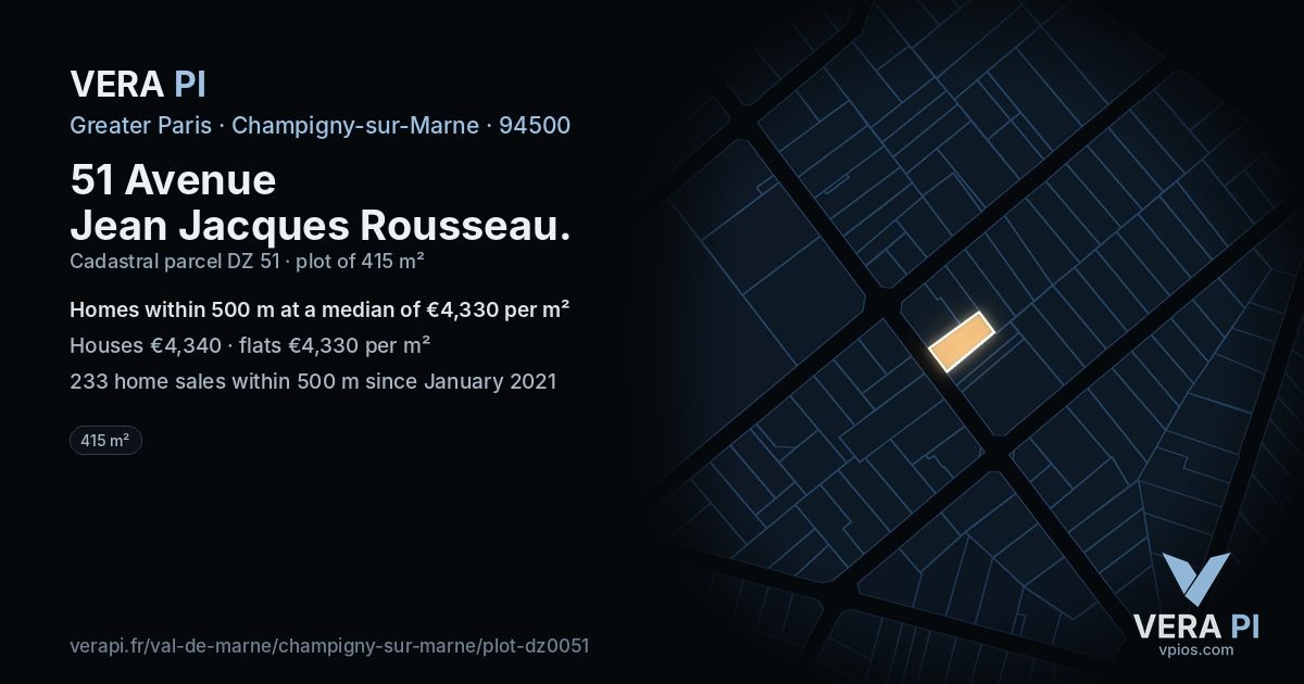 51 Avenue Jean Jacques Rousseau, Champigny-sur-Marne at night – the plot lit, the parcels around coloured by the prices near them