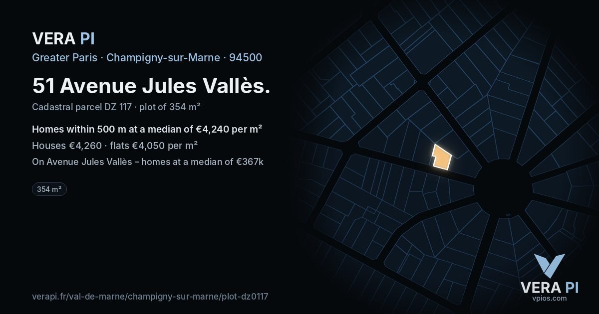 51 Avenue Jules Vallès, Champigny-sur-Marne at night – the plot lit, the parcels around coloured by the prices near them