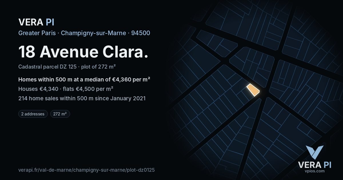 18 Avenue Clara, Champigny-sur-Marne at night – the plot lit, the parcels around coloured by the prices near them