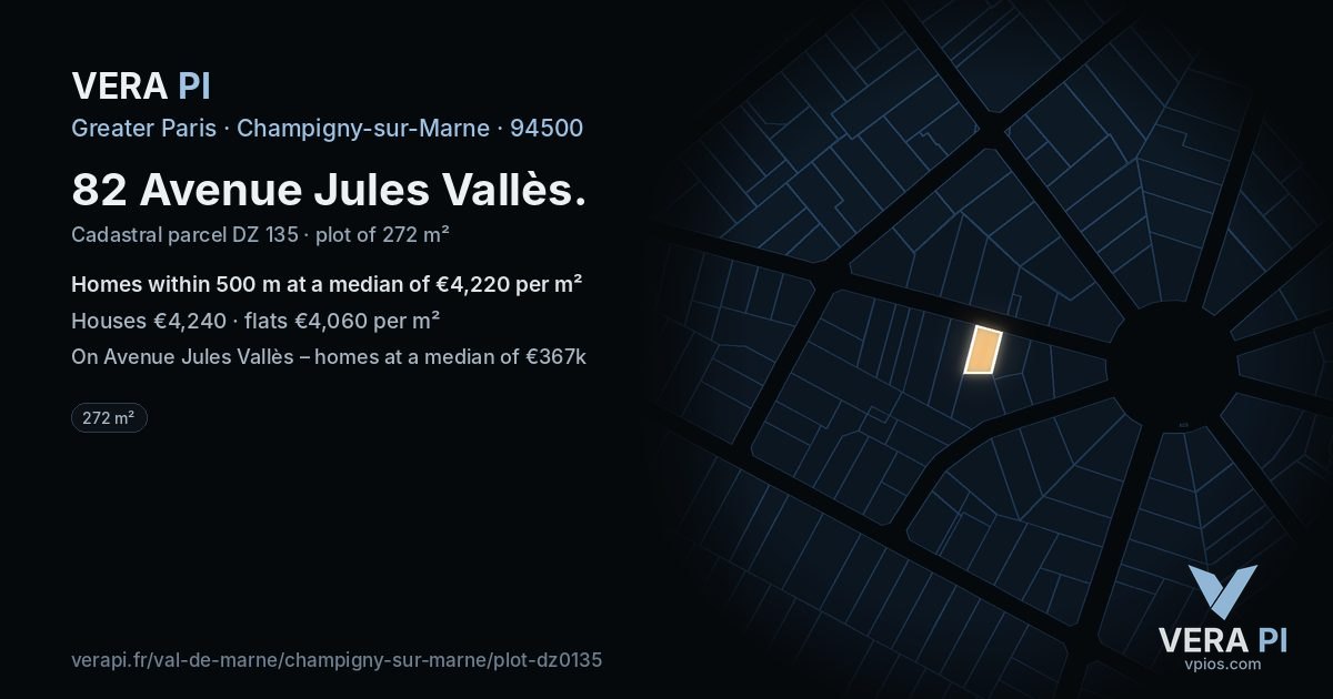 82 Avenue Jules Vallès, Champigny-sur-Marne at night – the plot lit, the parcels around coloured by the prices near them