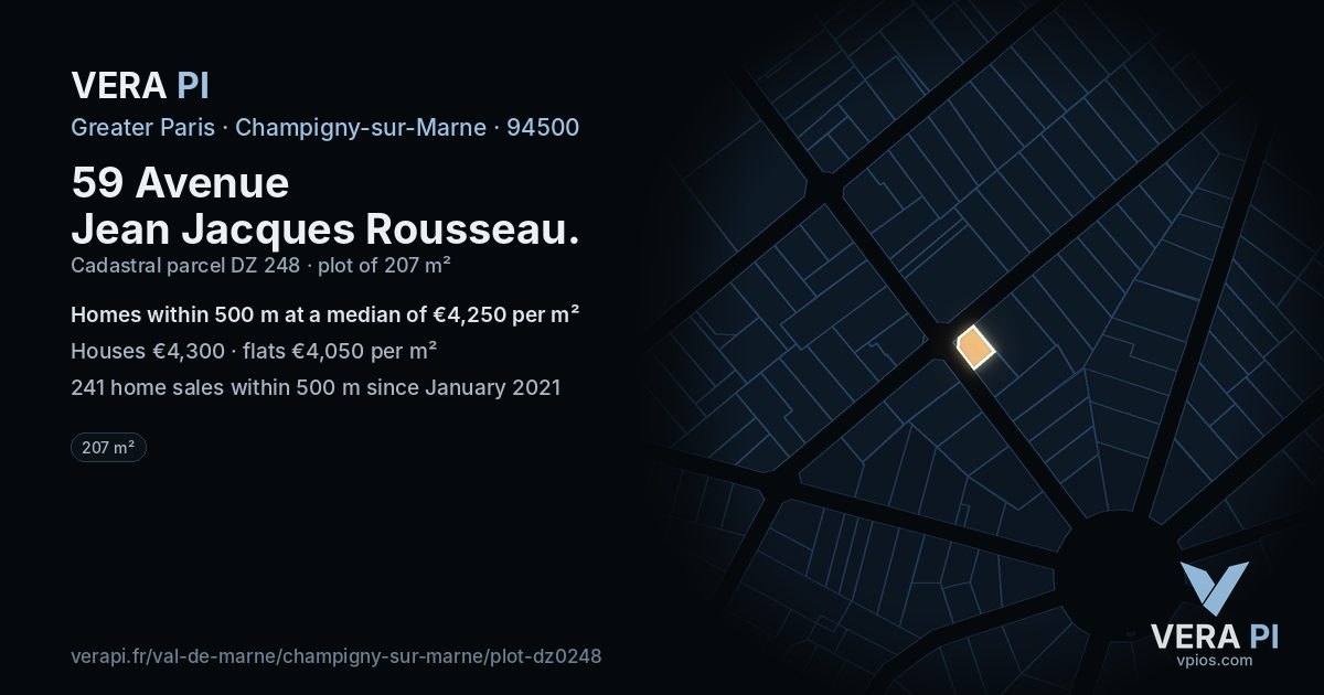 59 Avenue Jean Jacques Rousseau, Champigny-sur-Marne at night – the plot lit, the parcels around coloured by the prices near them