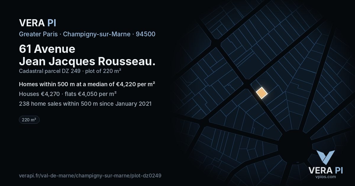 61 Avenue Jean Jacques Rousseau, Champigny-sur-Marne at night – the plot lit, the parcels around coloured by the prices near them