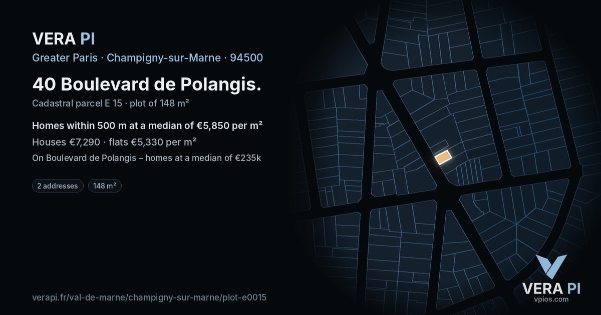 40 Boulevard de Polangis, Champigny-sur-Marne at night – the plot lit, the parcels around coloured by the prices near them