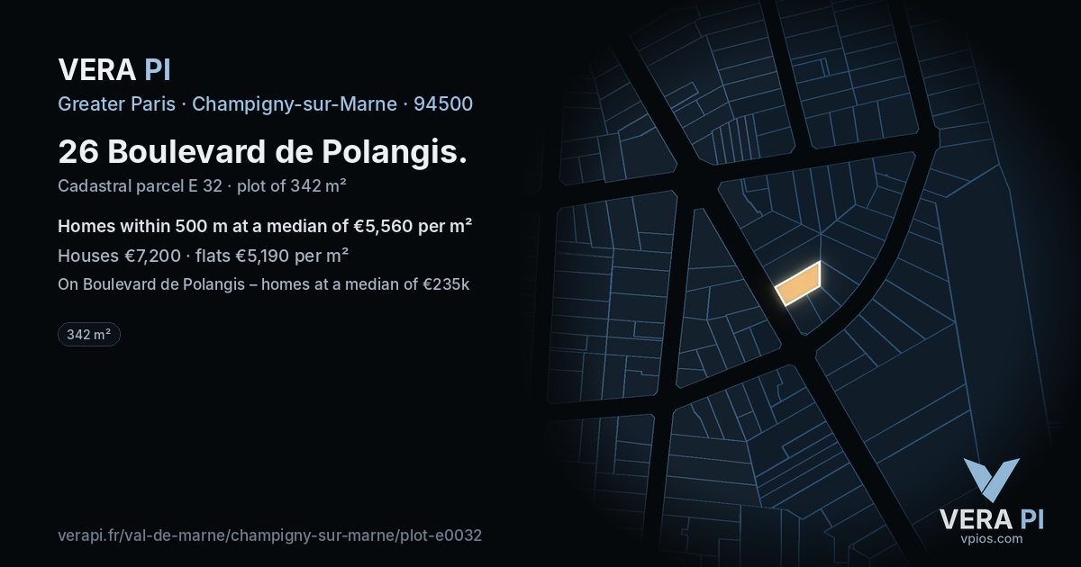 26 Boulevard de Polangis, Champigny-sur-Marne at night – the plot lit, the parcels around coloured by the prices near them