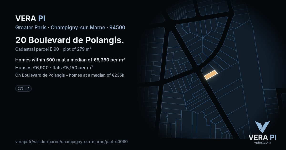 20 Boulevard de Polangis, Champigny-sur-Marne at night – the plot lit, the parcels around coloured by the prices near them