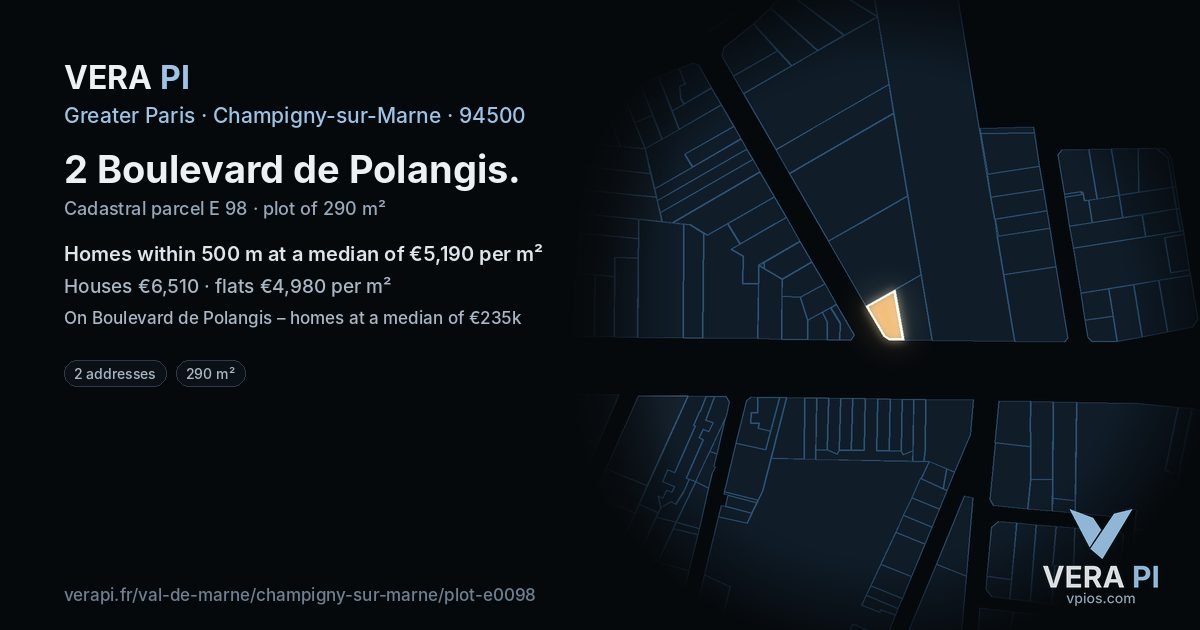 2 Boulevard de Polangis, Champigny-sur-Marne at night – the plot lit, the parcels around coloured by the prices near them