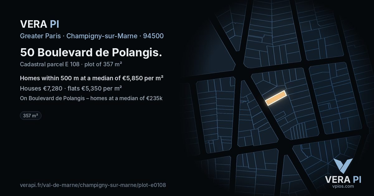 50 Boulevard de Polangis, Champigny-sur-Marne at night – the plot lit, the parcels around coloured by the prices near them