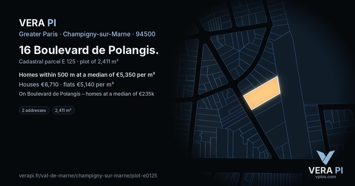 16 Boulevard de Polangis, Champigny-sur-Marne at night – the plot lit, the parcels around coloured by the prices near them