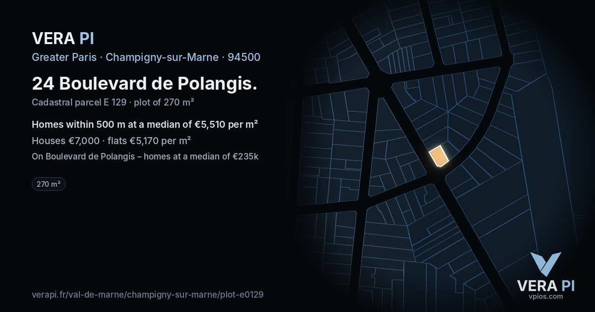 24 Boulevard de Polangis, Champigny-sur-Marne at night – the plot lit, the parcels around coloured by the prices near them