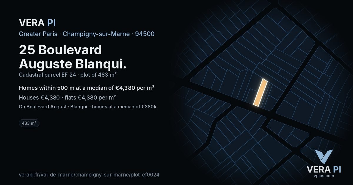 25 Boulevard Auguste Blanqui, Champigny-sur-Marne at night – the plot lit, the parcels around coloured by the prices near them