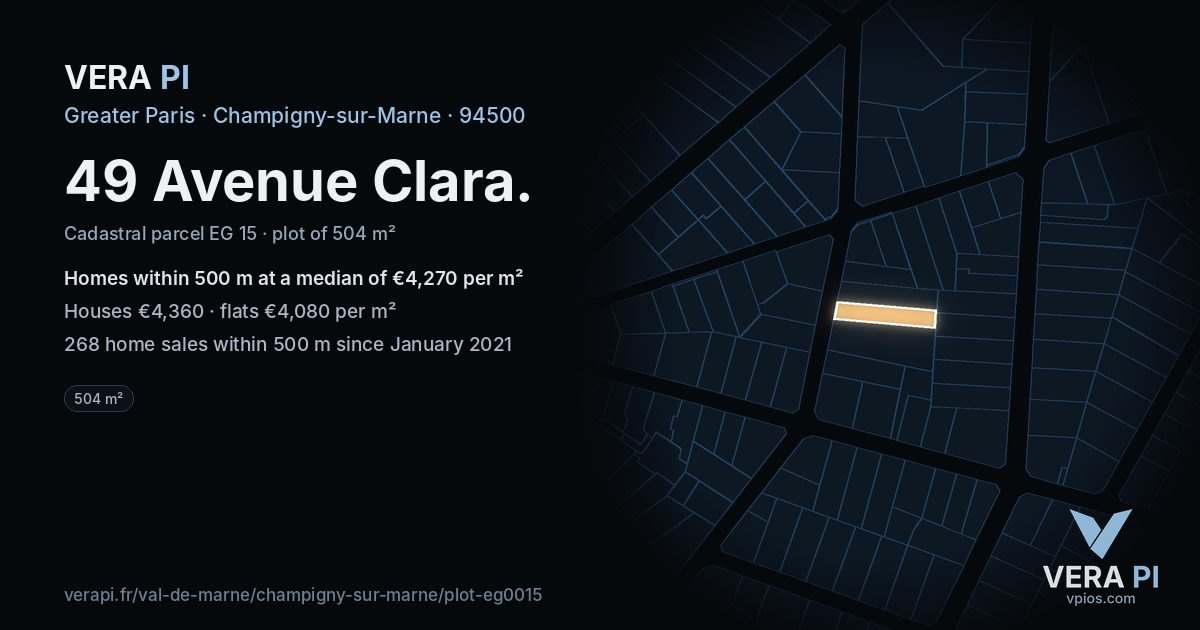 49 Avenue Clara, Champigny-sur-Marne at night – the plot lit, the parcels around coloured by the prices near them