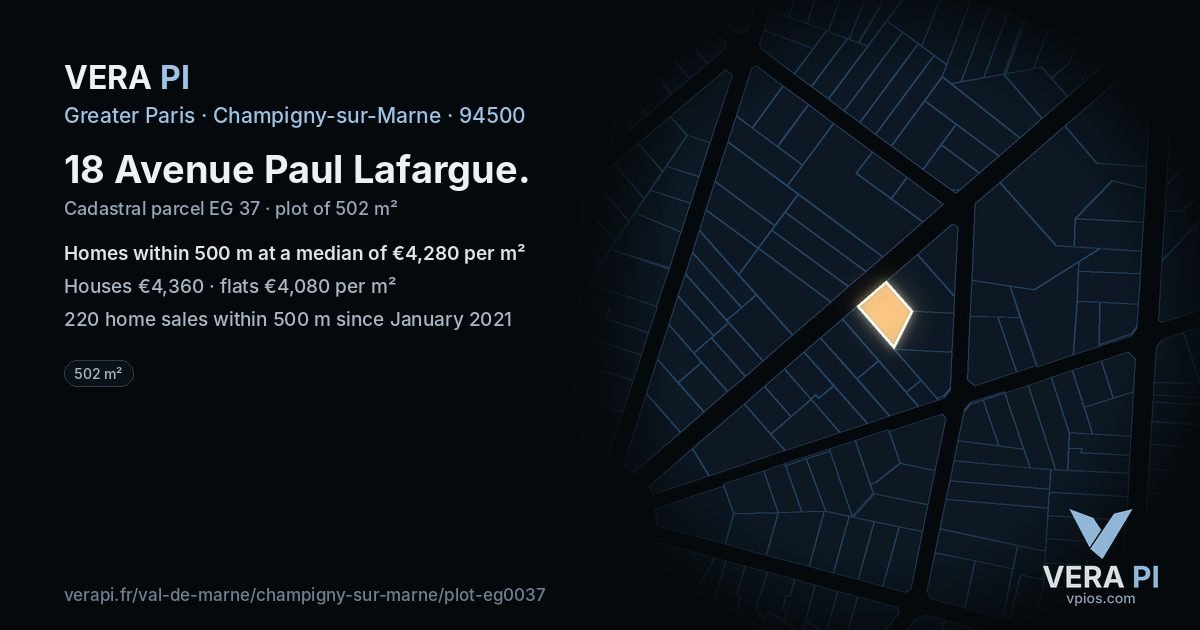 18 Avenue Paul Lafargue, Champigny-sur-Marne at night – the plot lit, the parcels around coloured by the prices near them
