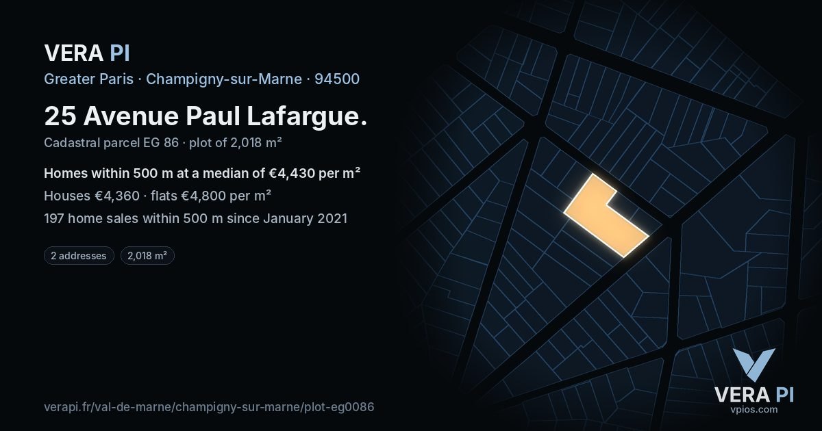 25 Avenue Paul Lafargue, Champigny-sur-Marne at night – the plot lit, the parcels around coloured by the prices near them