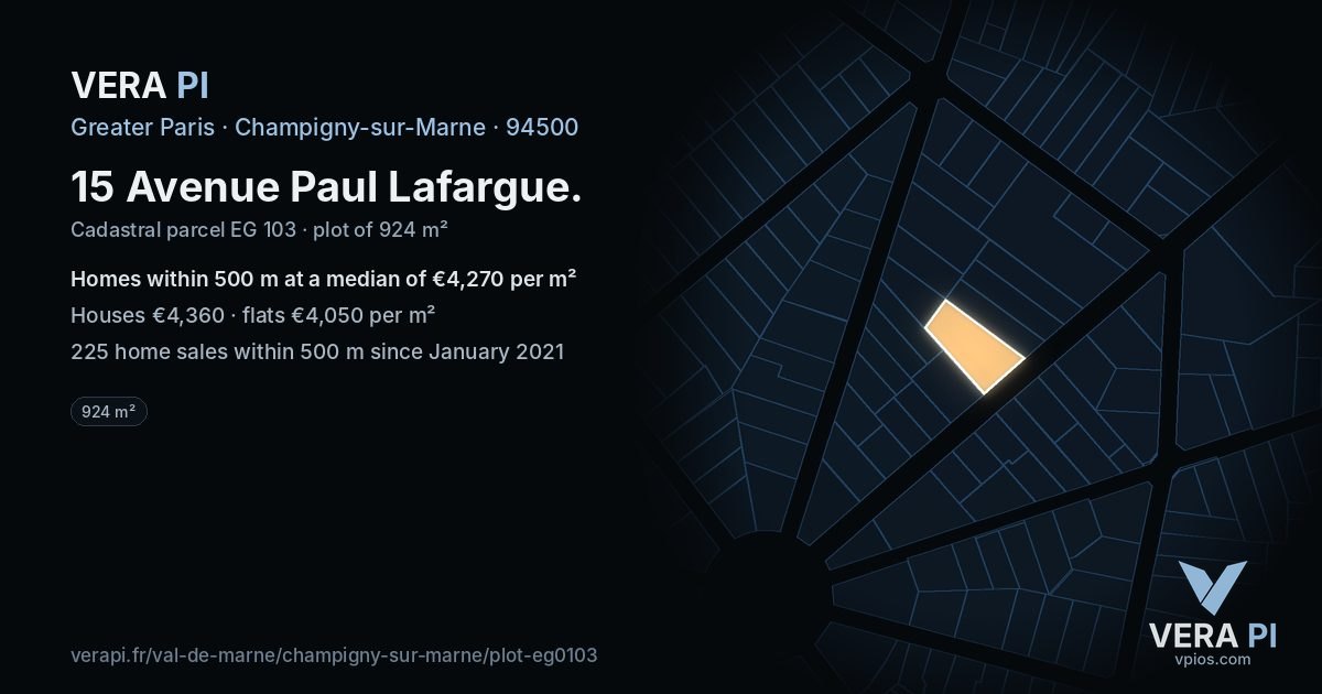 15 Avenue Paul Lafargue, Champigny-sur-Marne at night – the plot lit, the parcels around coloured by the prices near them