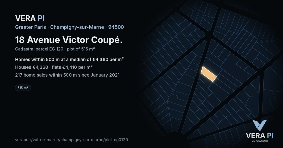 18 Avenue Victor Coupé, Champigny-sur-Marne at night – the plot lit, the parcels around coloured by the prices near them