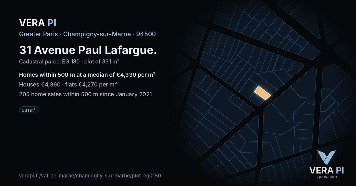 31 Avenue Paul Lafargue, Champigny-sur-Marne at night – the plot lit, the parcels around coloured by the prices near them
