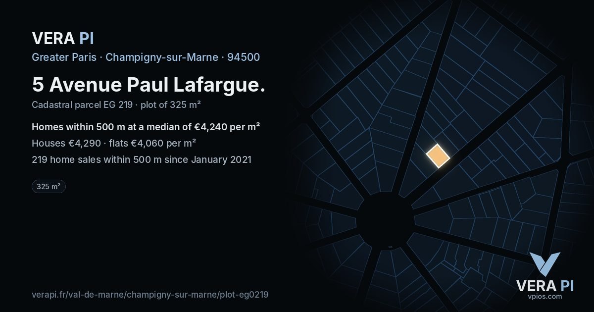 5 Avenue Paul Lafargue, Champigny-sur-Marne at night – the plot lit, the parcels around coloured by the prices near them
