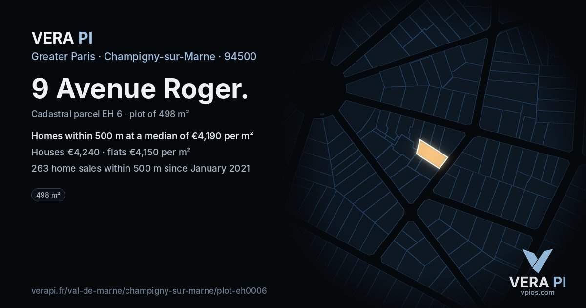 9 Avenue Roger, Champigny-sur-Marne at night – the plot lit, the parcels around coloured by the prices near them