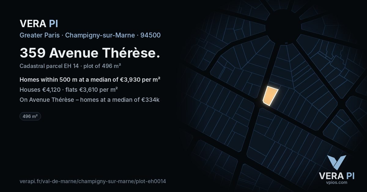 359 Avenue Thérèse, Champigny-sur-Marne at night – the plot lit, the parcels around coloured by the prices near them