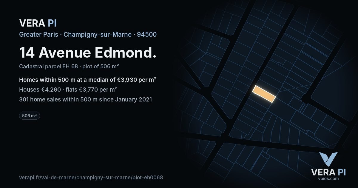 14 Avenue Edmond, Champigny-sur-Marne at night – the plot lit, the parcels around coloured by the prices near them