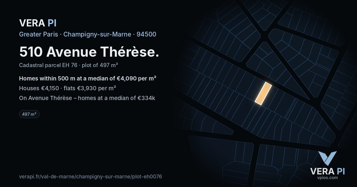 510 Avenue Thérèse, Champigny-sur-Marne at night – the plot lit, the parcels around coloured by the prices near them