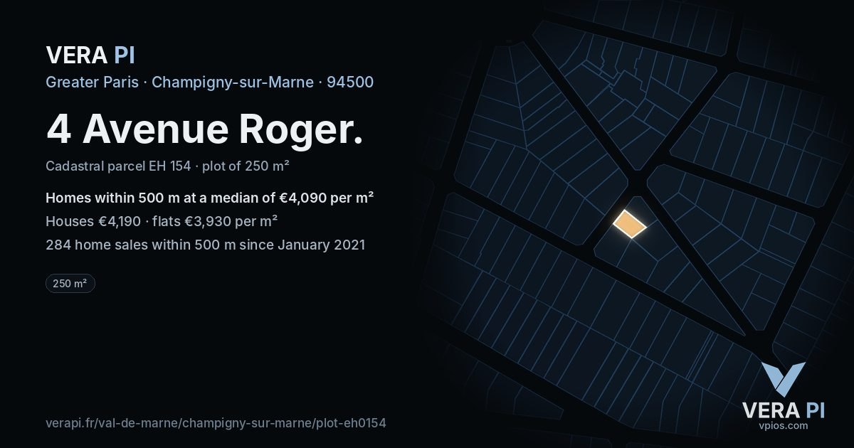 4 Avenue Roger, Champigny-sur-Marne at night – the plot lit, the parcels around coloured by the prices near them