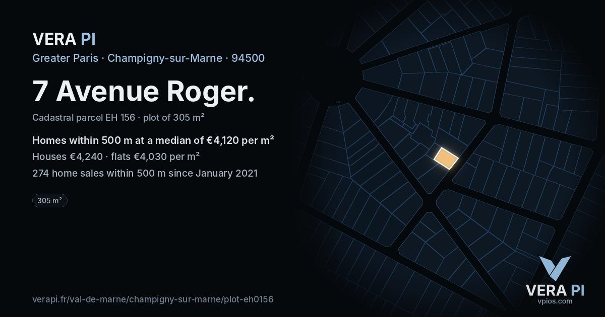 7 Avenue Roger, Champigny-sur-Marne at night – the plot lit, the parcels around coloured by the prices near them