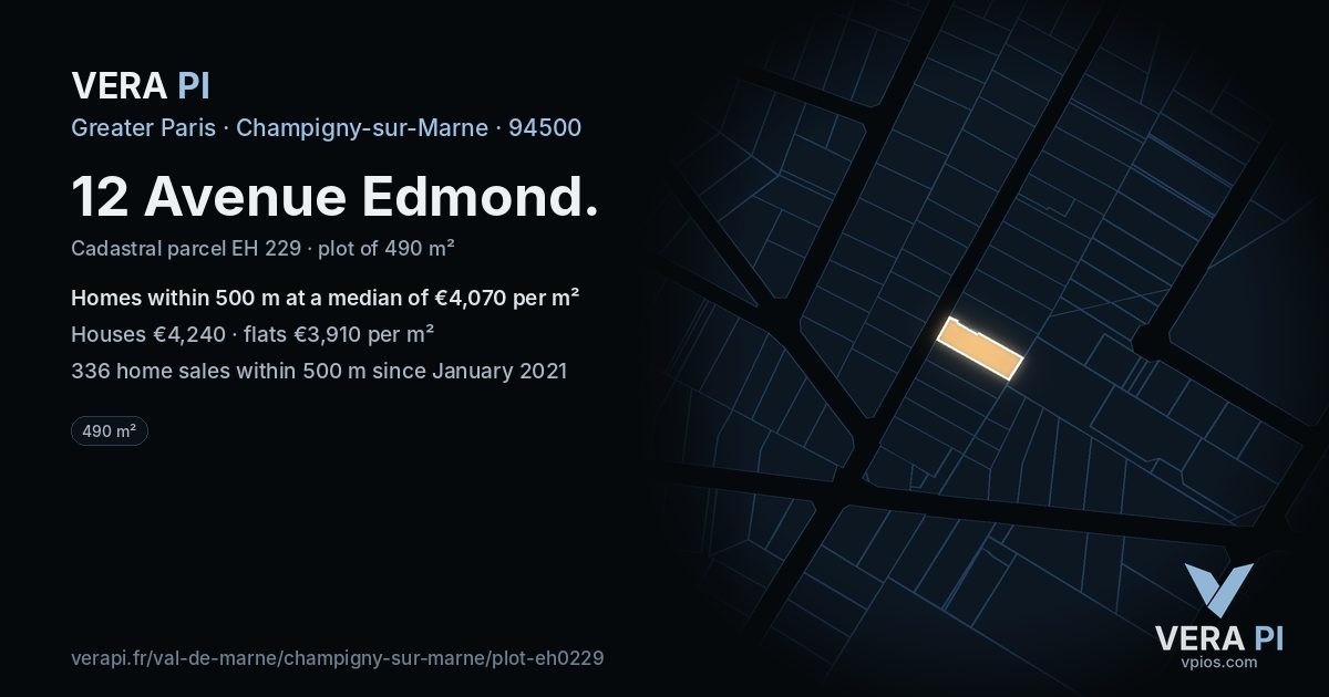 12 Avenue Edmond, Champigny-sur-Marne at night – the plot lit, the parcels around coloured by the prices near them
