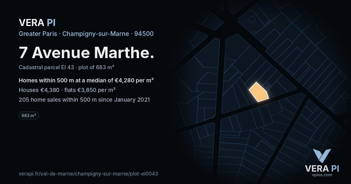 7 Avenue Marthe, Champigny-sur-Marne at night – the plot lit, the parcels around coloured by the prices near them