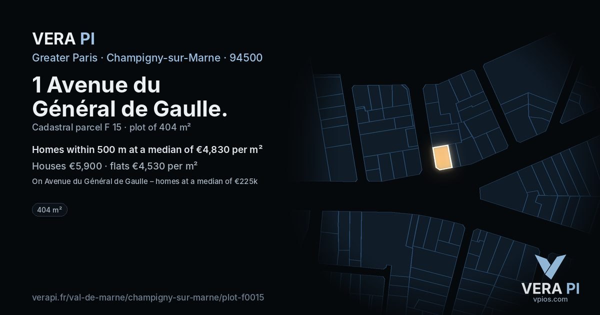 1 Avenue du Général de Gaulle, Champigny-sur-Marne at night – the plot lit, the parcels around coloured by the prices near them