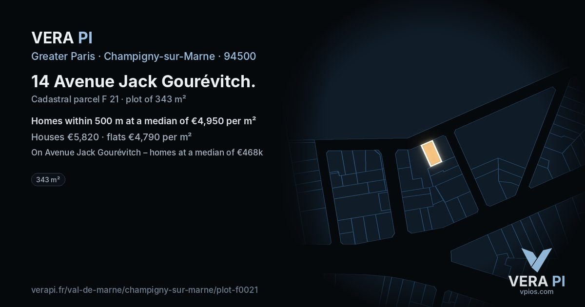 14 Avenue Jack Gourévitch, Champigny-sur-Marne at night – the plot lit, the parcels around coloured by the prices near them