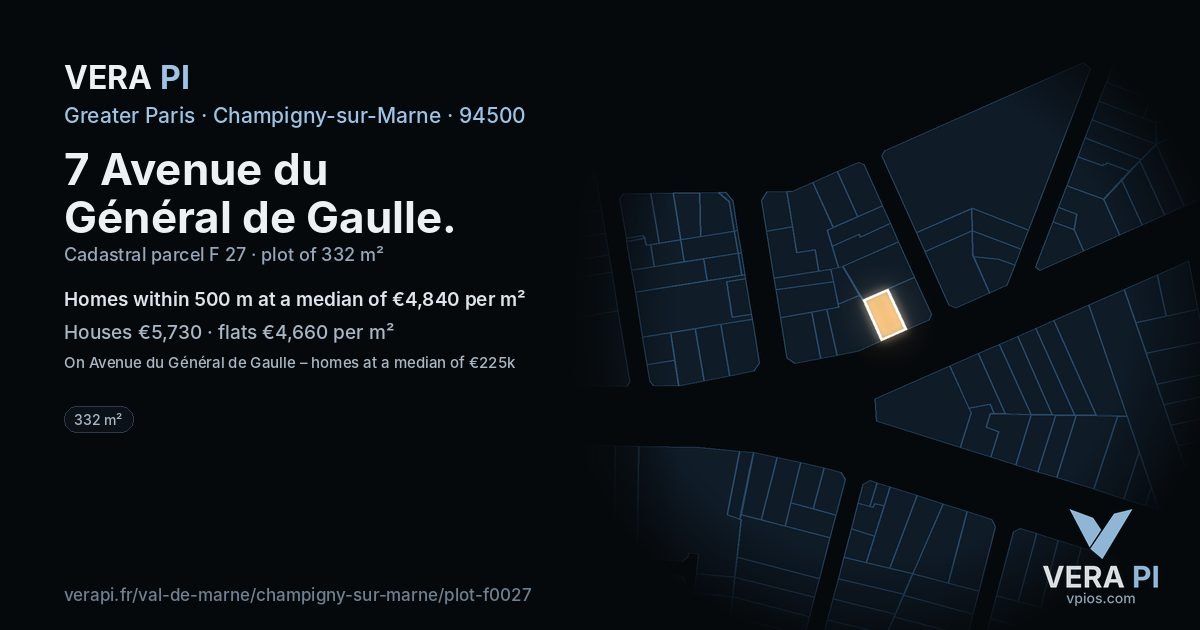 7 Avenue du Général de Gaulle, Champigny-sur-Marne at night – the plot lit, the parcels around coloured by the prices near them