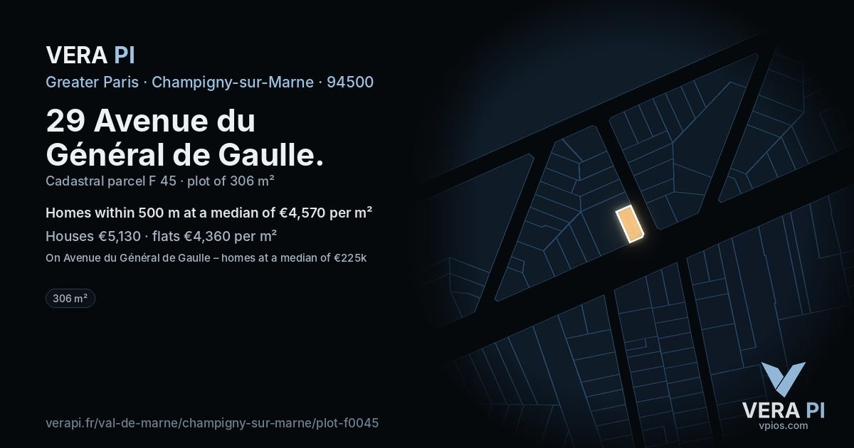 29 Avenue du Général de Gaulle, Champigny-sur-Marne at night – the plot lit, the parcels around coloured by the prices near them