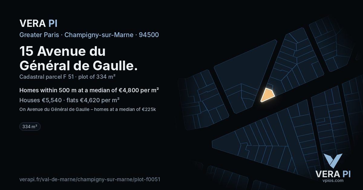 15 Avenue du Général de Gaulle, Champigny-sur-Marne at night – the plot lit, the parcels around coloured by the prices near them