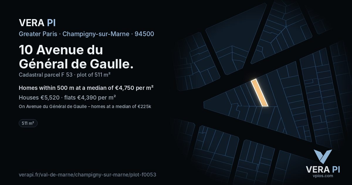 10 Avenue du Général de Gaulle, Champigny-sur-Marne at night – the plot lit, the parcels around coloured by the prices near them