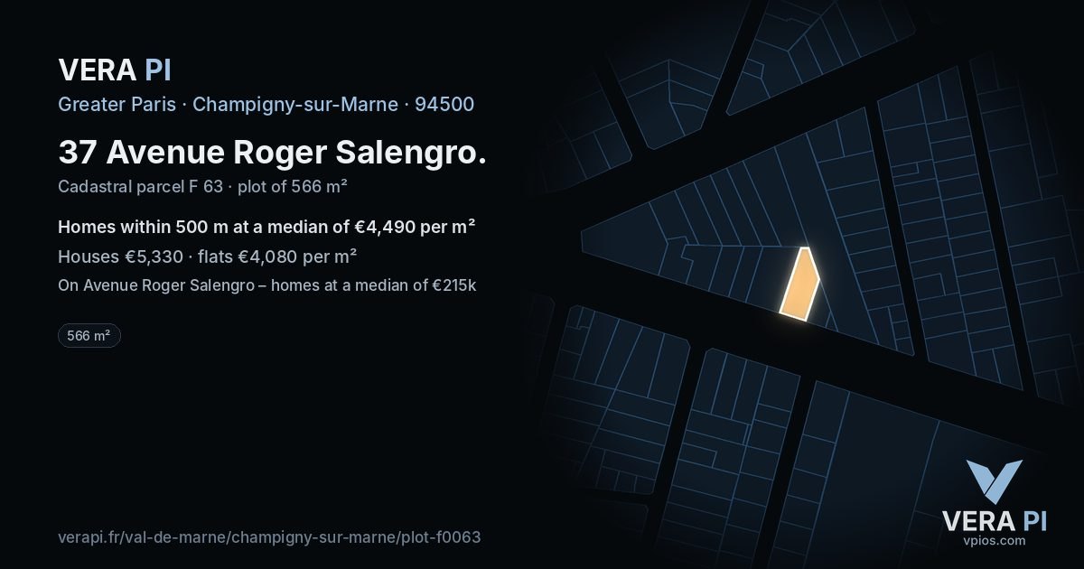 37 Avenue Roger Salengro, Champigny-sur-Marne at night – the plot lit, the parcels around coloured by the prices near them