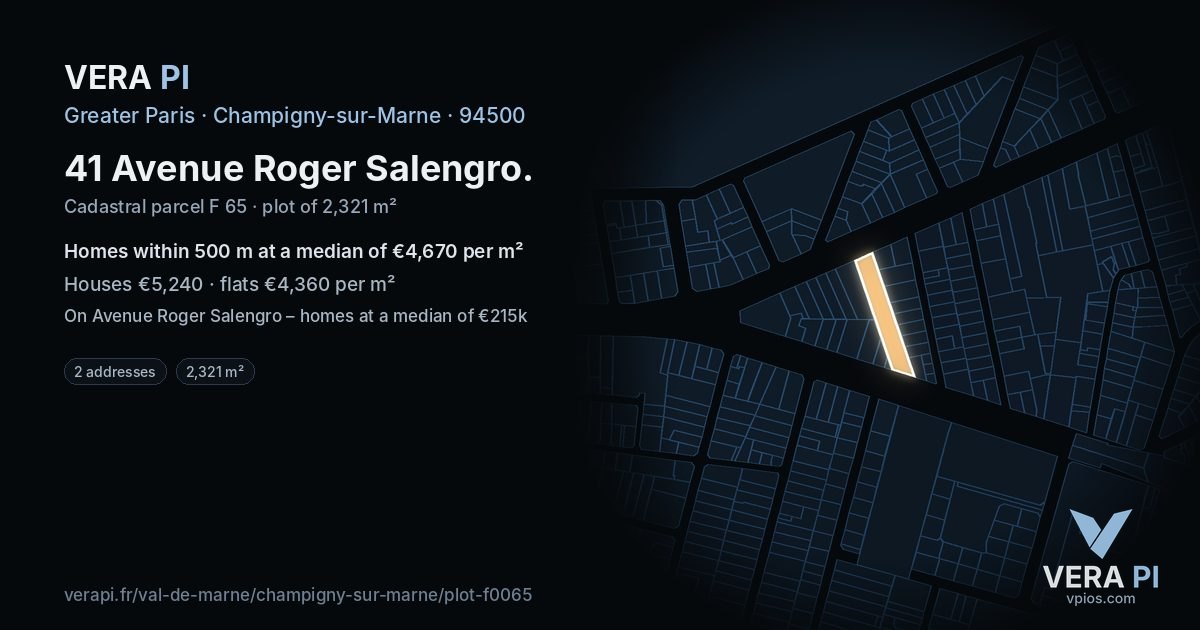 41 Avenue Roger Salengro, Champigny-sur-Marne at night – the plot lit, the parcels around coloured by the prices near them