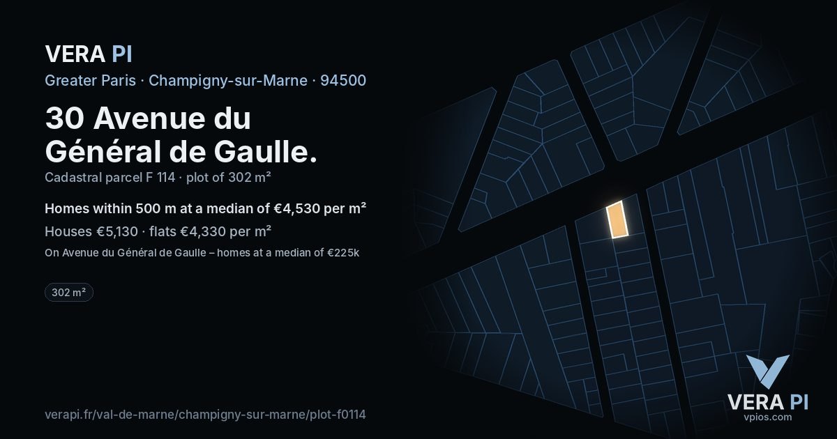 30 Avenue du Général de Gaulle, Champigny-sur-Marne at night – the plot lit, the parcels around coloured by the prices near them