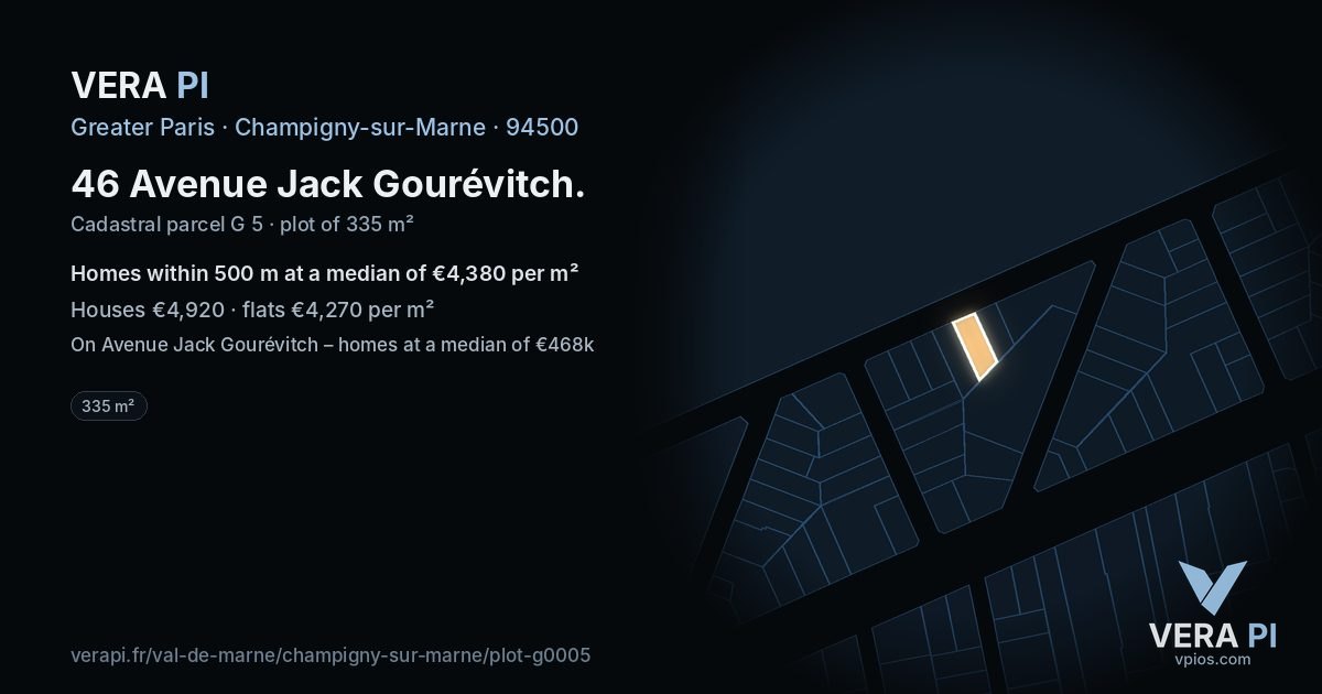 46 Avenue Jack Gourévitch, Champigny-sur-Marne at night – the plot lit, the parcels around coloured by the prices near them