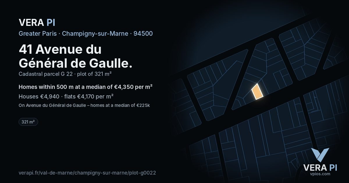 41 Avenue du Général de Gaulle, Champigny-sur-Marne at night – the plot lit, the parcels around coloured by the prices near them