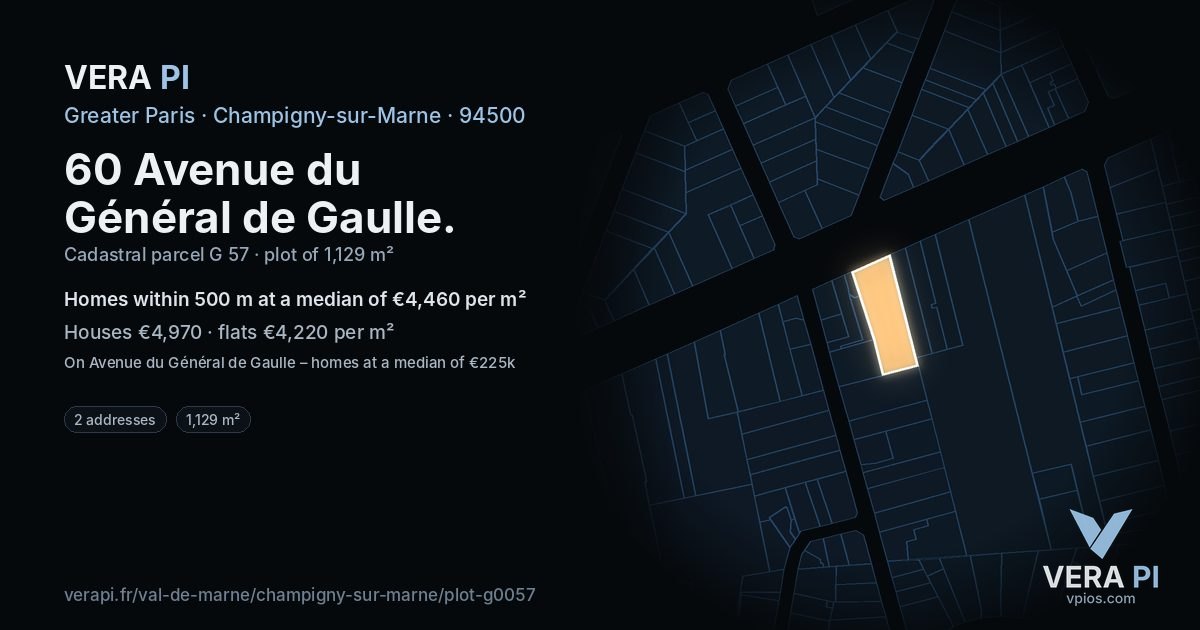 60 Avenue du Général de Gaulle, Champigny-sur-Marne at night – the plot lit, the parcels around coloured by the prices near them