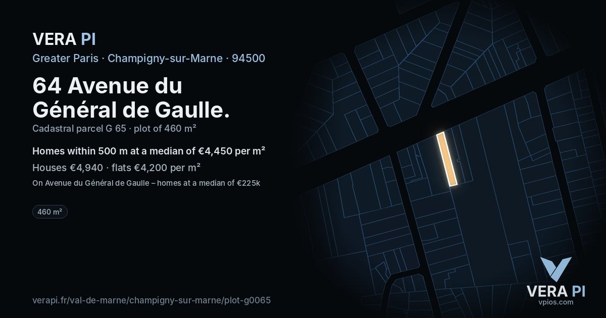64 Avenue du Général de Gaulle, Champigny-sur-Marne at night – the plot lit, the parcels around coloured by the prices near them