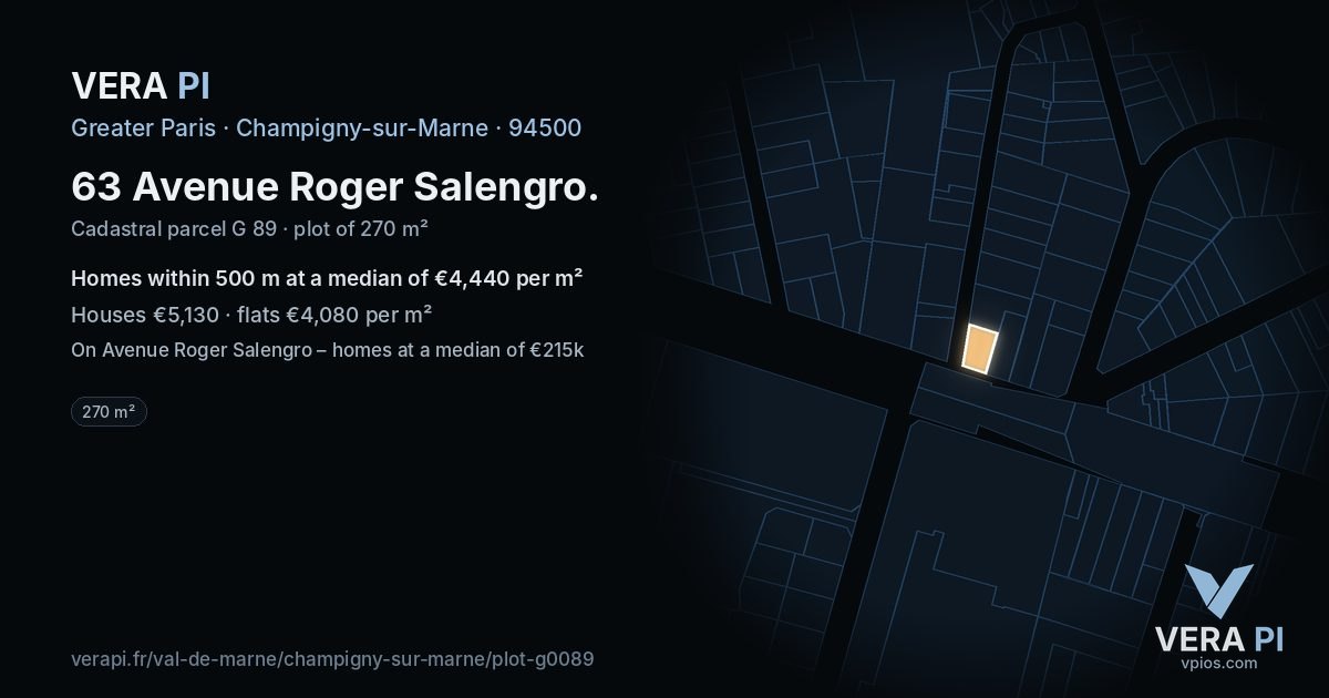 63 Avenue Roger Salengro, Champigny-sur-Marne at night – the plot lit, the parcels around coloured by the prices near them