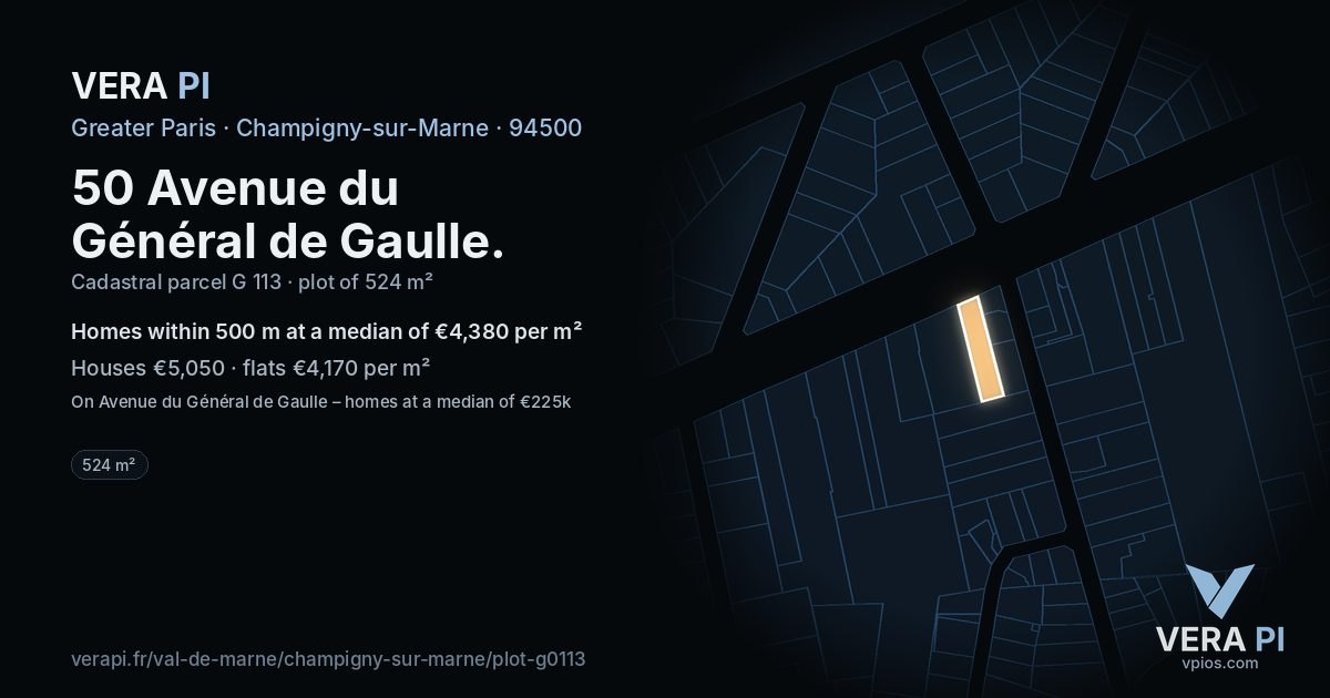50 Avenue du Général de Gaulle, Champigny-sur-Marne at night – the plot lit, the parcels around coloured by the prices near them