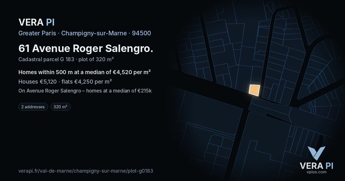 61 Avenue Roger Salengro, Champigny-sur-Marne at night – the plot lit, the parcels around coloured by the prices near them