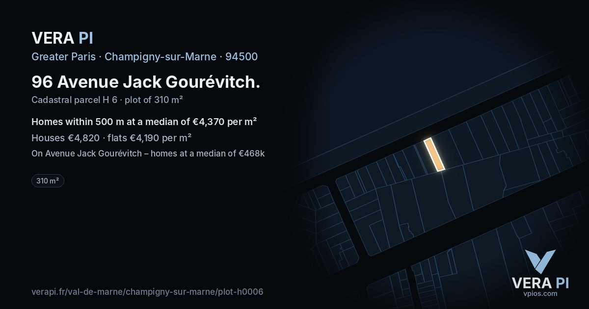96 Avenue Jack Gourévitch, Champigny-sur-Marne at night – the plot lit, the parcels around coloured by the prices near them