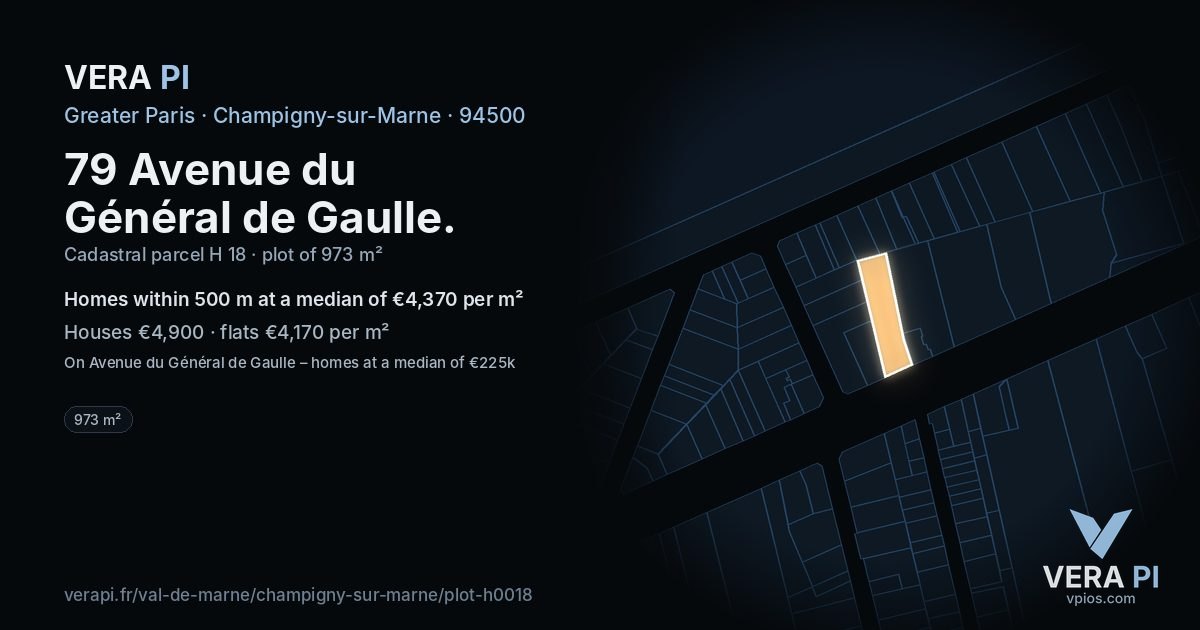 79 Avenue du Général de Gaulle, Champigny-sur-Marne at night – the plot lit, the parcels around coloured by the prices near them