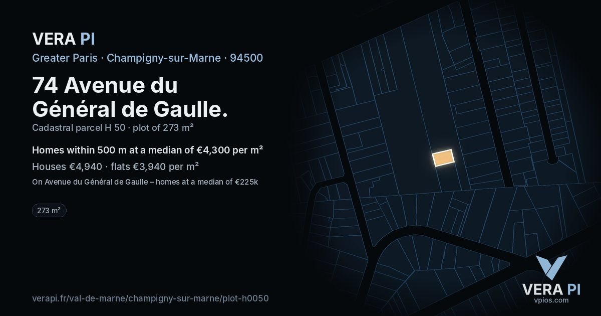 74 Avenue du Général de Gaulle, Champigny-sur-Marne at night – the plot lit, the parcels around coloured by the prices near them